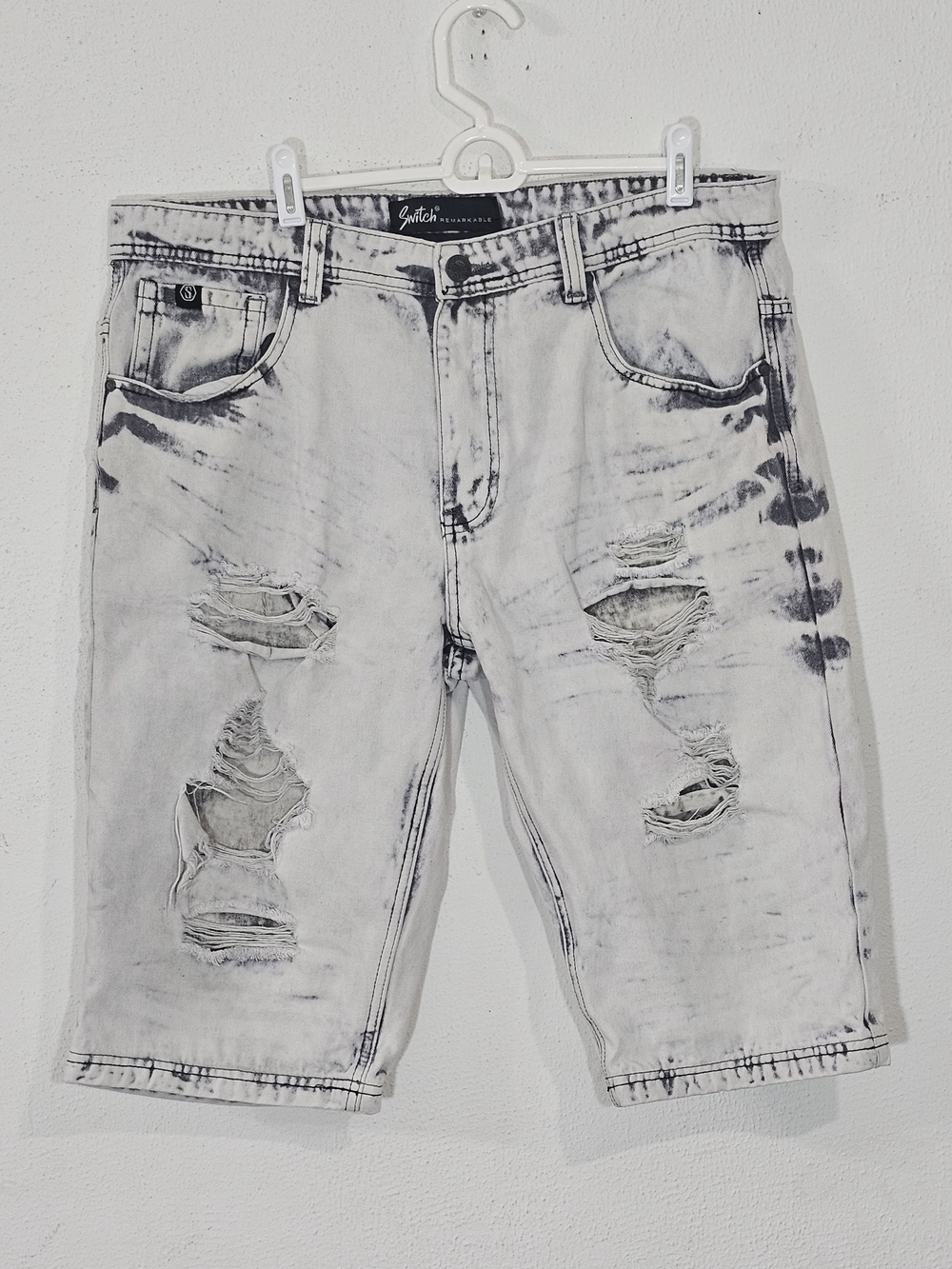 Switch Remarkable Men's Jean Shorts Size 36 Gray Acid Wash Distressed Ripped Y2K